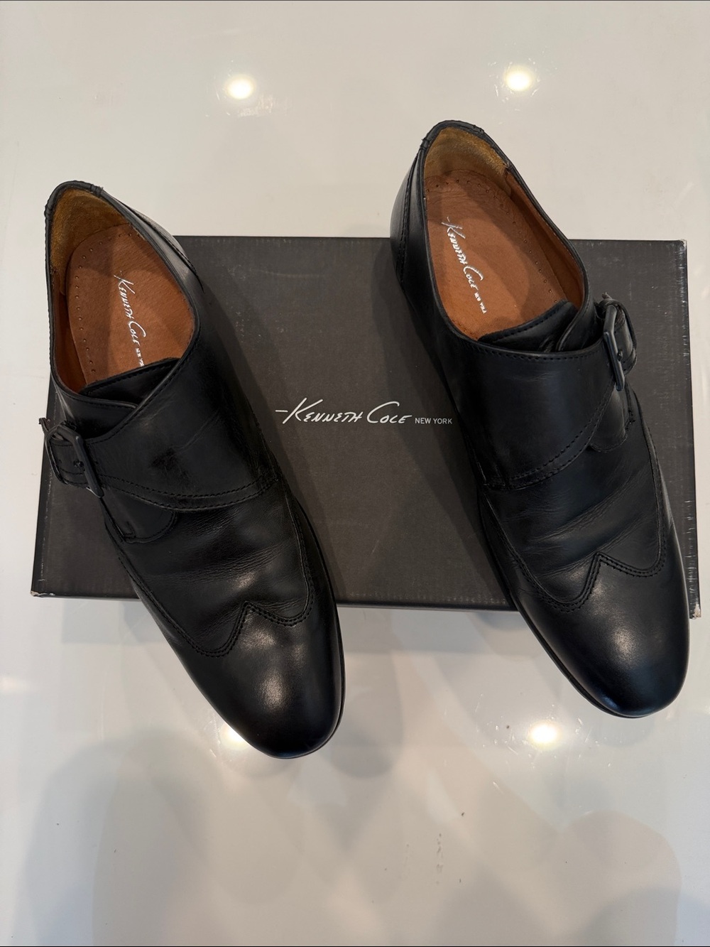 Kenneth Cole Men's Black Leather Single Monk Strap Dress Shoes